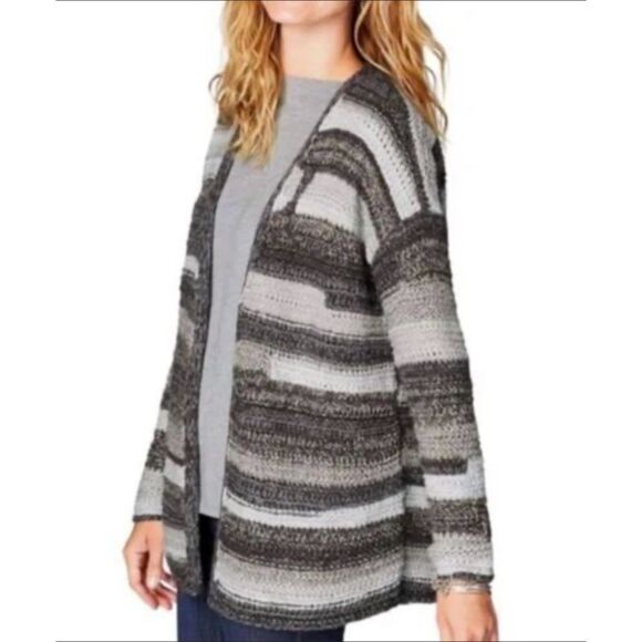 J. JILL Intarsia Cardigan Sweater Chunky Textured Knit Gray, Sz LP - Picture 4 of 11